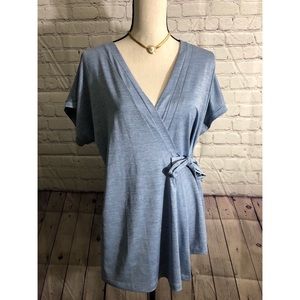 Jones New York Denim Blue Wrap Tie Blouse